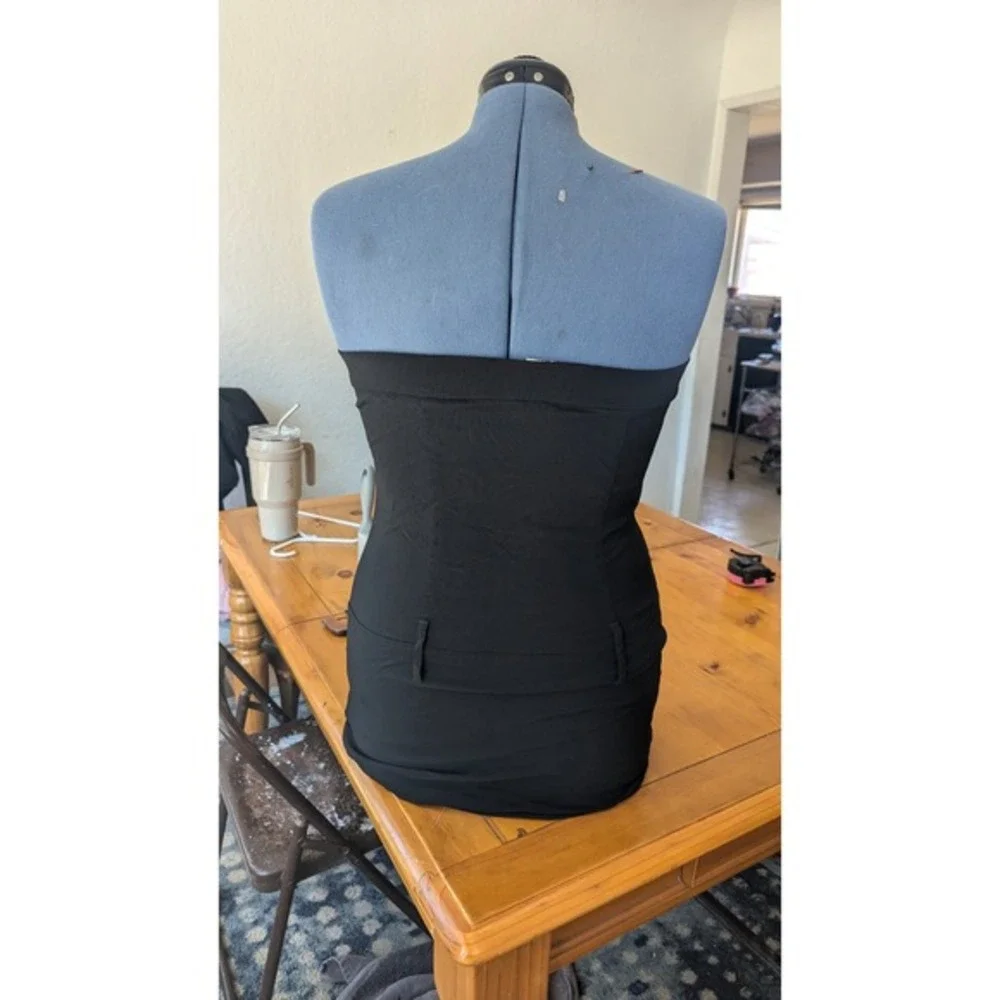 Jan Julian Black Strapless Mini Dress Full Zip‎ Front Pockets Party